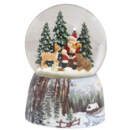 Snow globe Santa in the forest