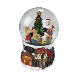 Snow globe Santa distributing gifts