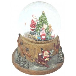 Snow globe Santa with Christmas tree and train
