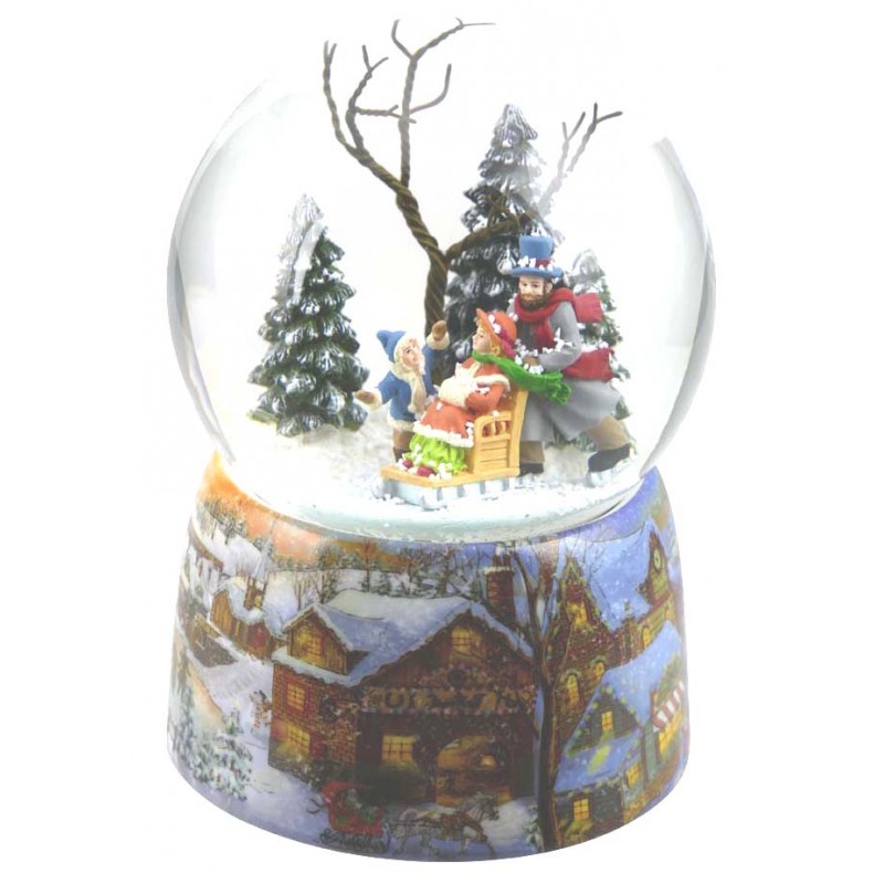 Snow globe family sleigh