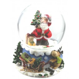 Snow globe Santa with tree & gift