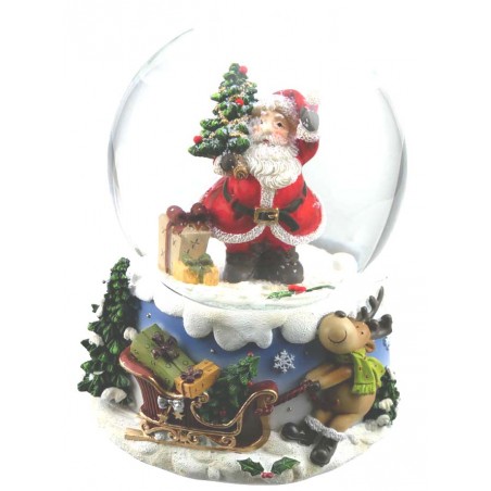 Snow globe Santa with tree & gift