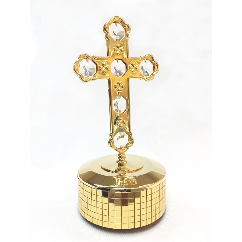 Gold plated iron musical box with Cross