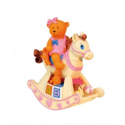 Music box pink bear on rocking horse