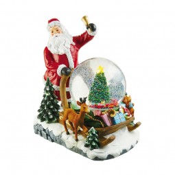 Boîte à musique Père Noël avec boule de neige sur son traîneau