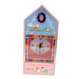 Owl music box with clock and owl