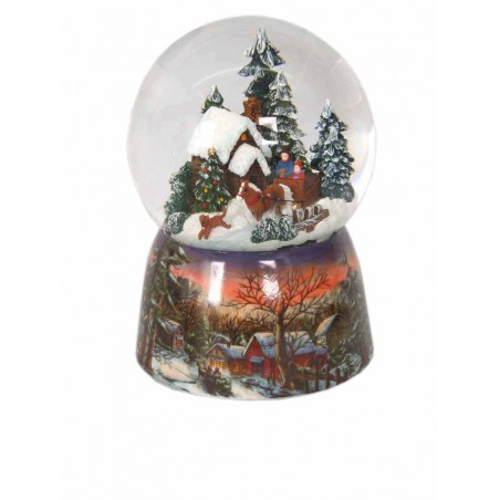 Globe with a winter house and carriage scene 